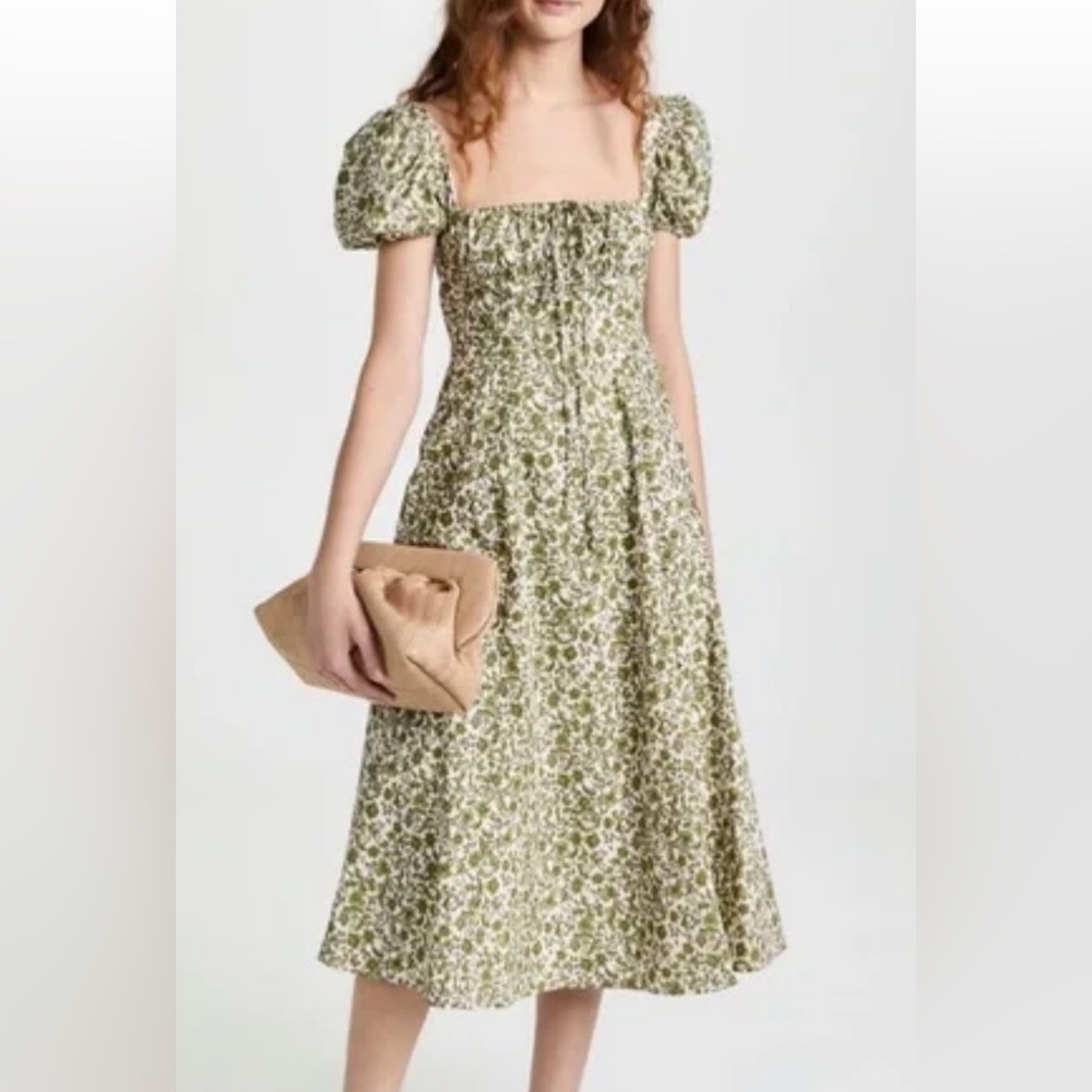 o.p.t Cotton Green Floral Peasant Dress